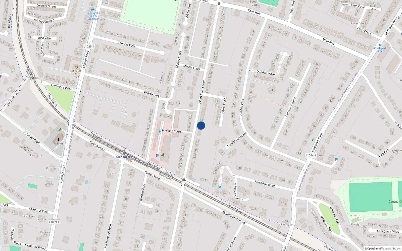 Overhead map showing the location of 52 Albert Road Lower, Co. Dublin
