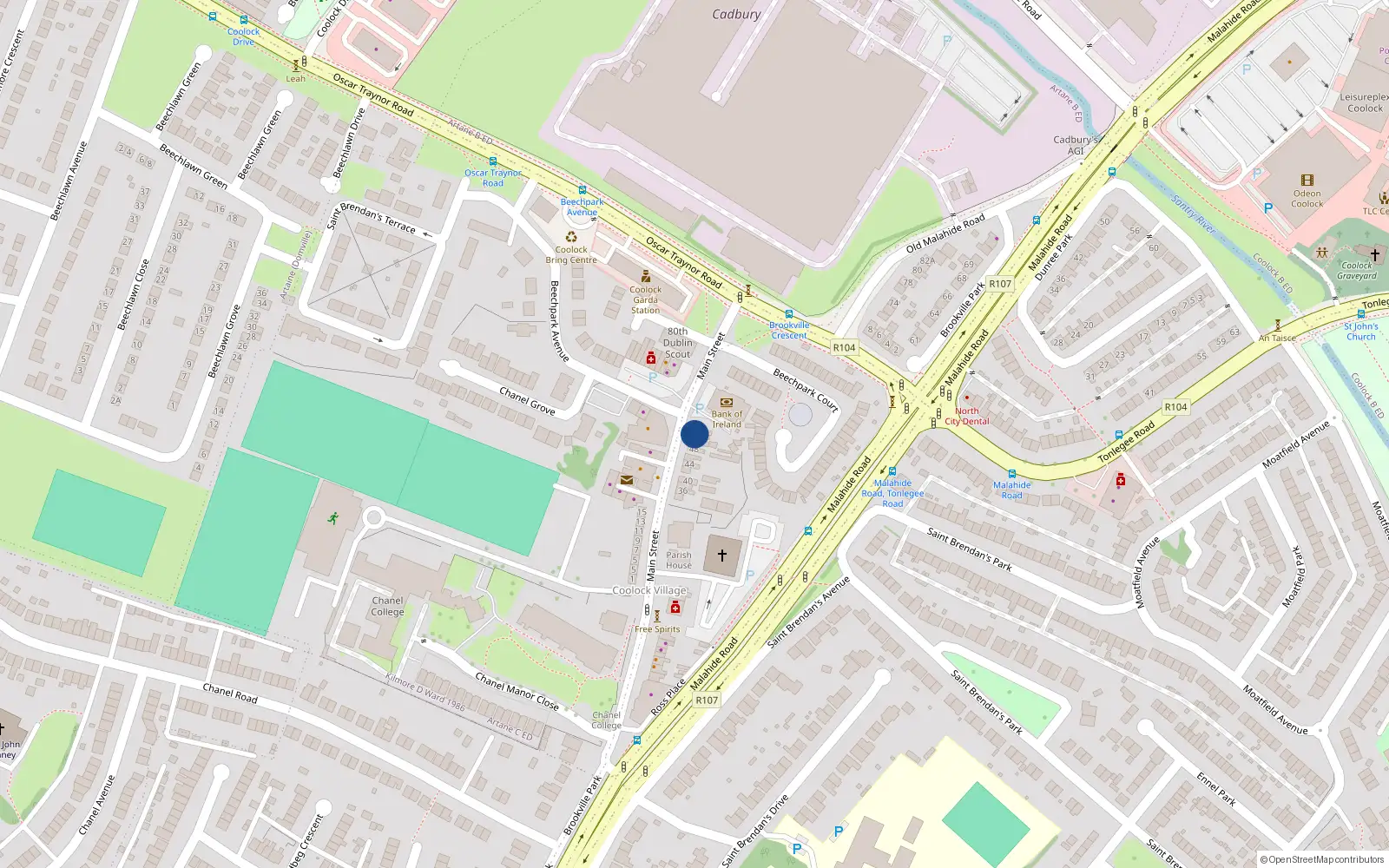 Overhead map showing the location of 52 Main Street, Coolock Village, Dublin 5