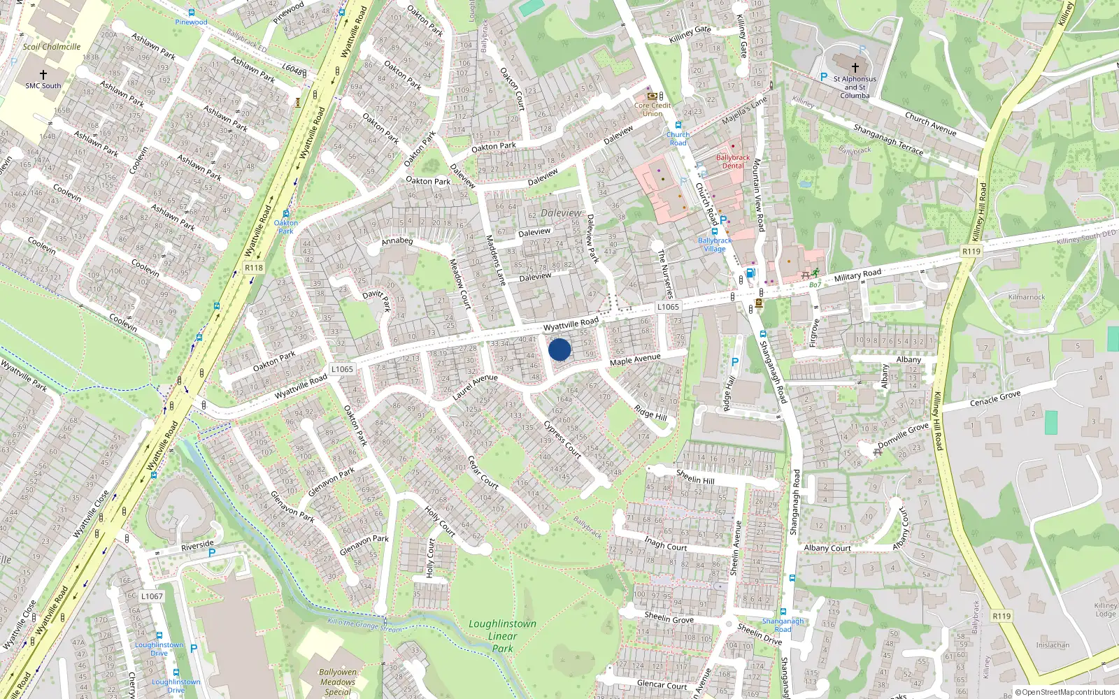 Overhead map showing the location of 52 Maple Avenue, Ballybrack