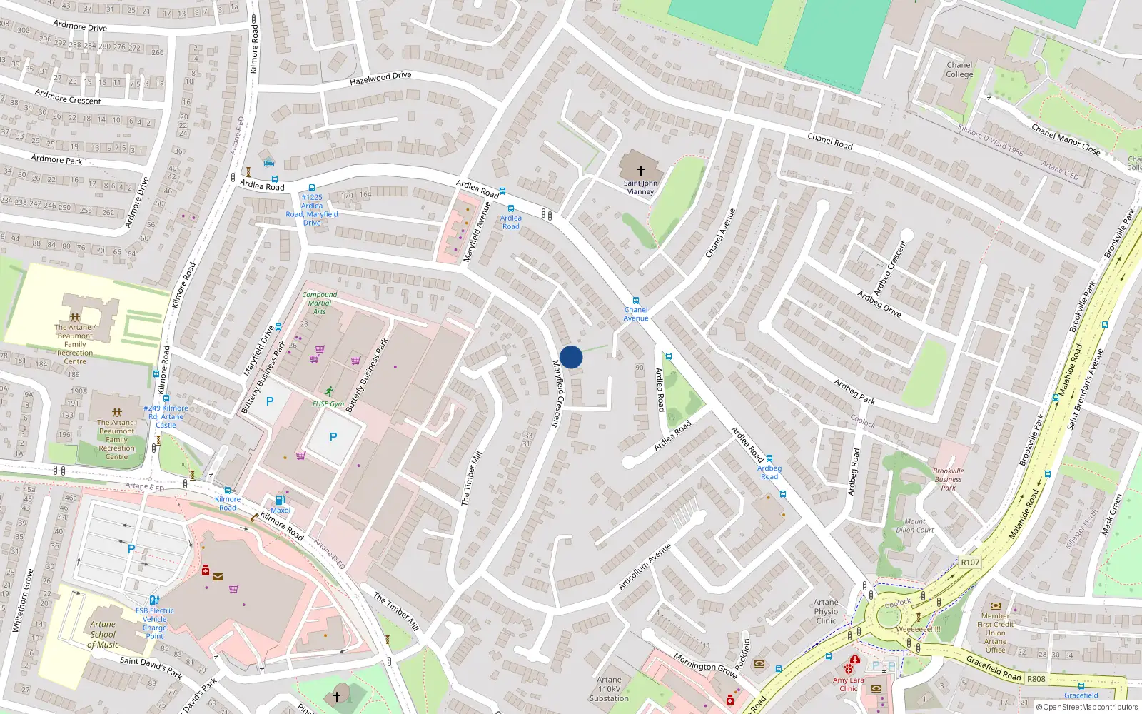 Overhead map showing the location of 52 Maryfield Crescent, Dublin 5