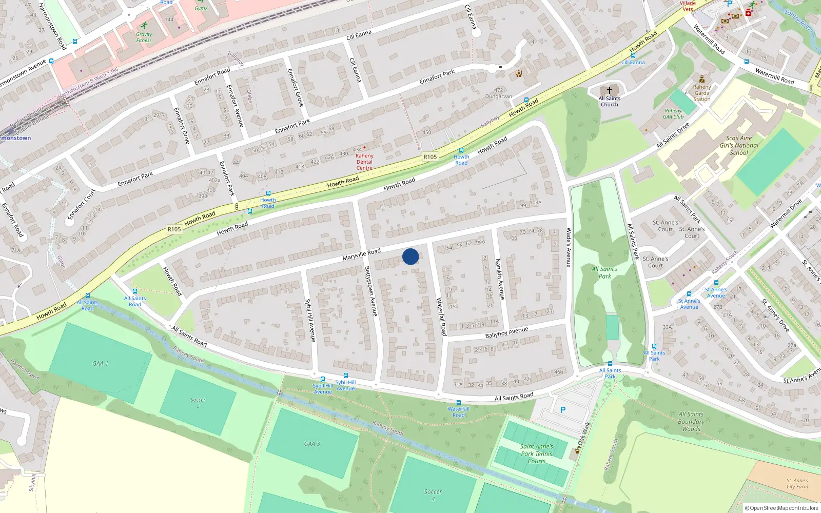 Overhead map showing the location of 52 Maryville Road, Dublin 5