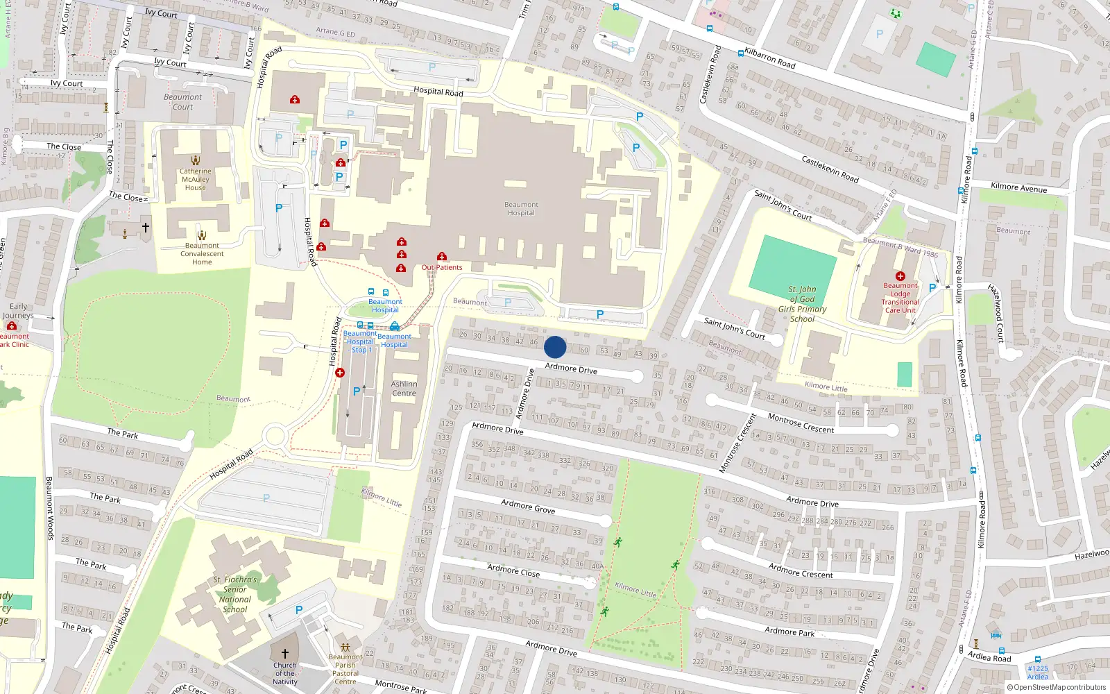 Overhead map showing the location of 52 Montrose Drive, Dublin 5
