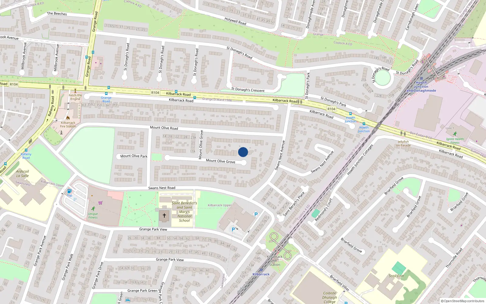 Overhead map showing the location of 52 Mount Olive Grove, Dublin 5