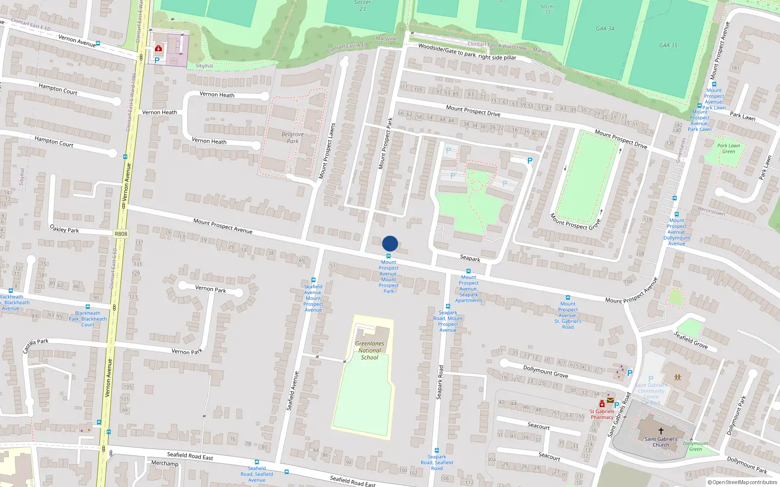 Overhead map showing the location of 52 Mount Prospect Avenue, Dublin 3