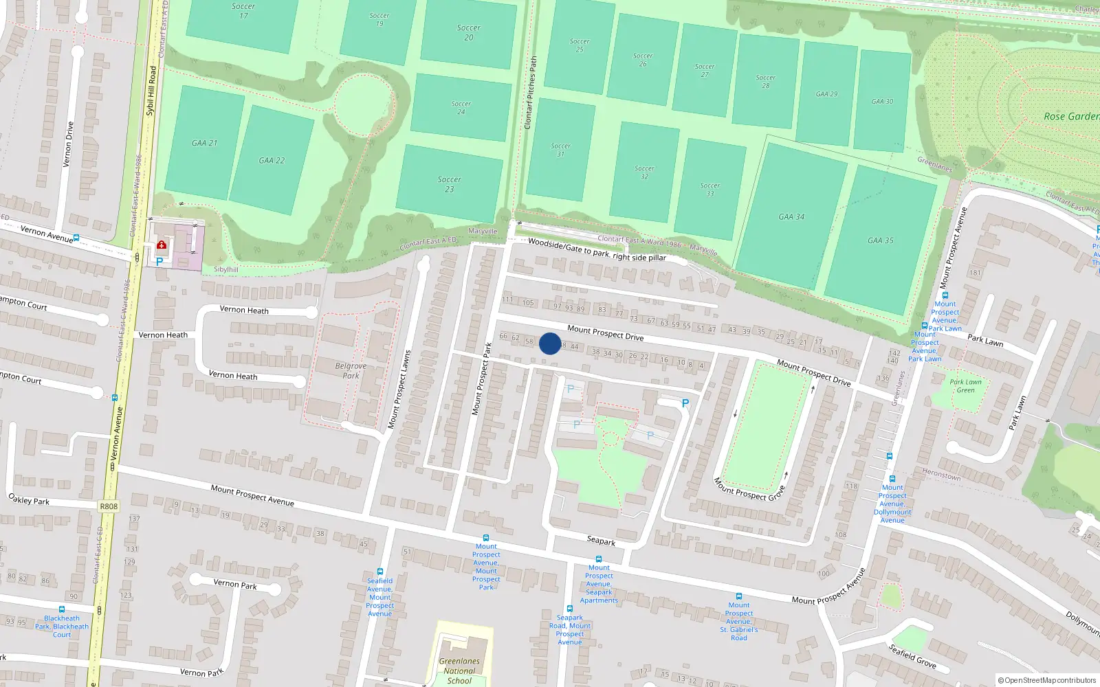 Overhead map showing the location of 52 Mount Prospect Drive, Dublin 3