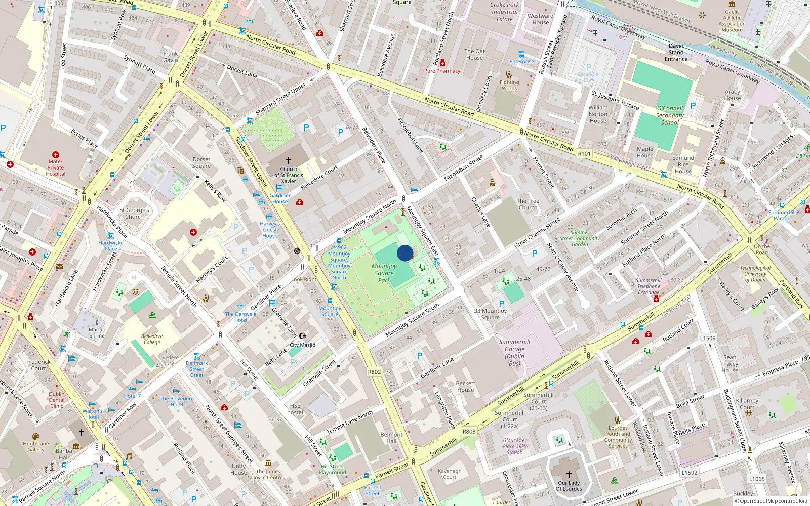 Overhead map showing the location of 52 Mountjoy Square, Dublin 1