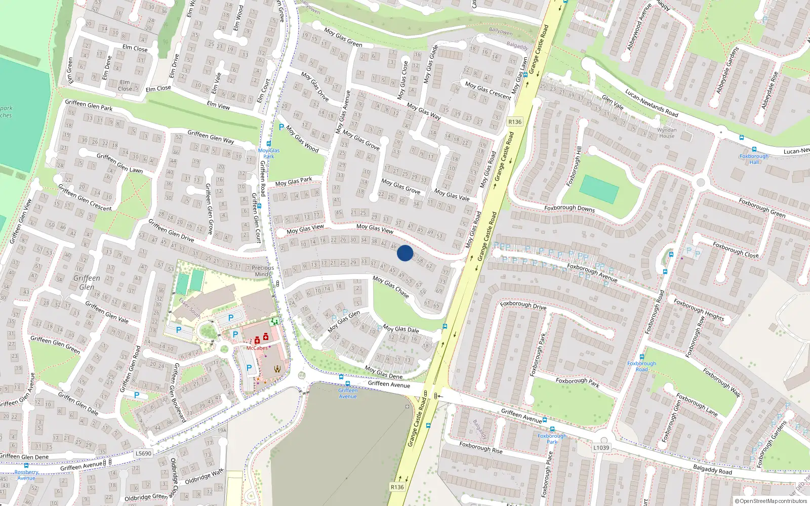 Overhead map showing the location of 52 Moy Glas View, Lucan, Dublin