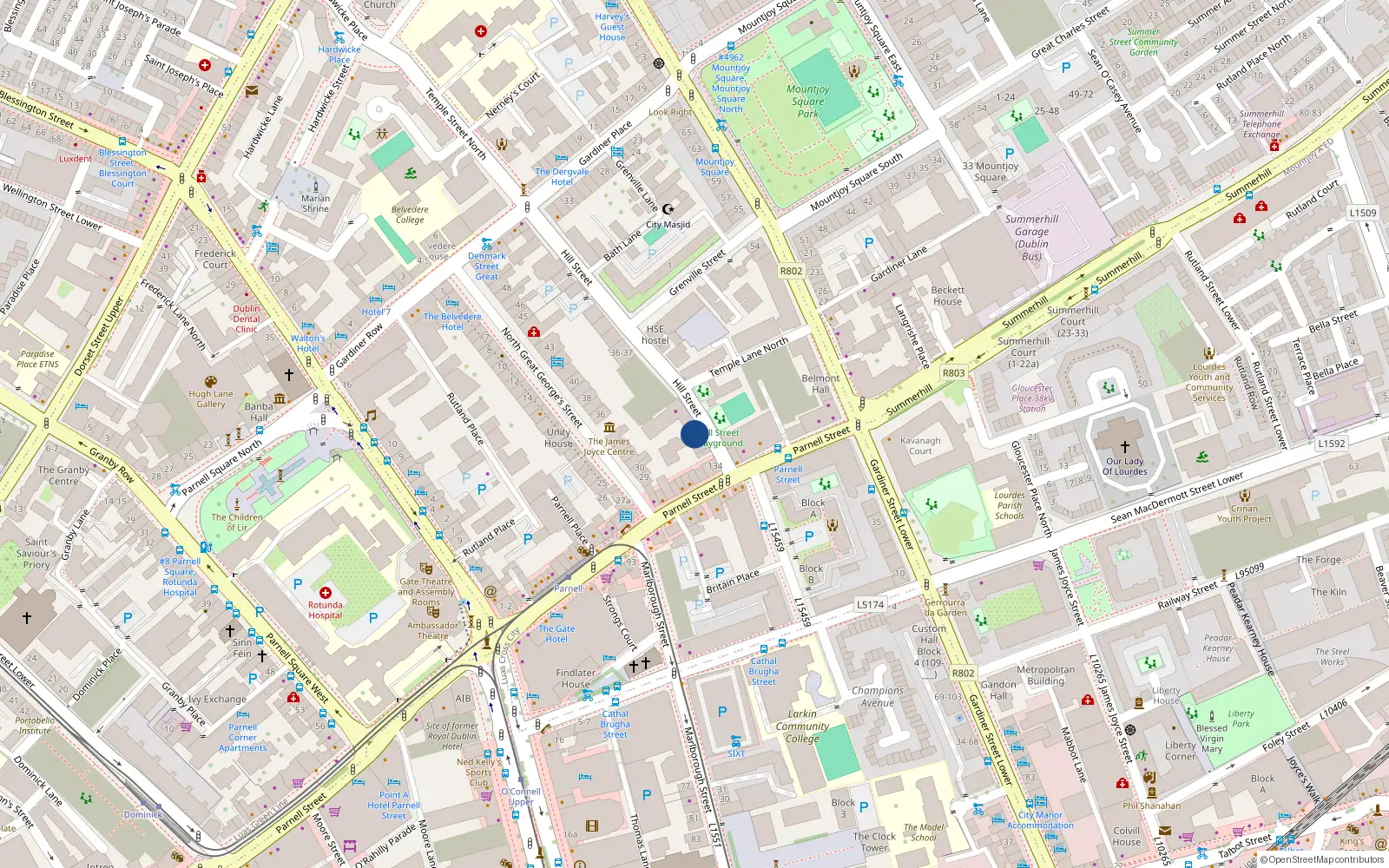 Overhead map showing the location of 52 Off North Great George St, The Courtyard, Dublin 1