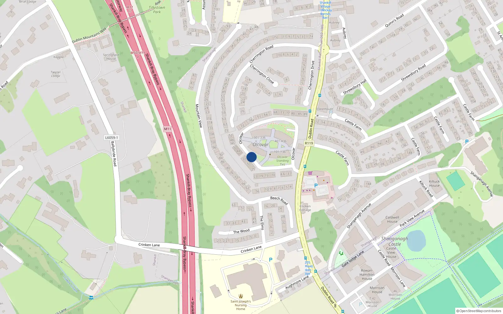 Overhead map showing the location of 52 Olcovar, Shankill