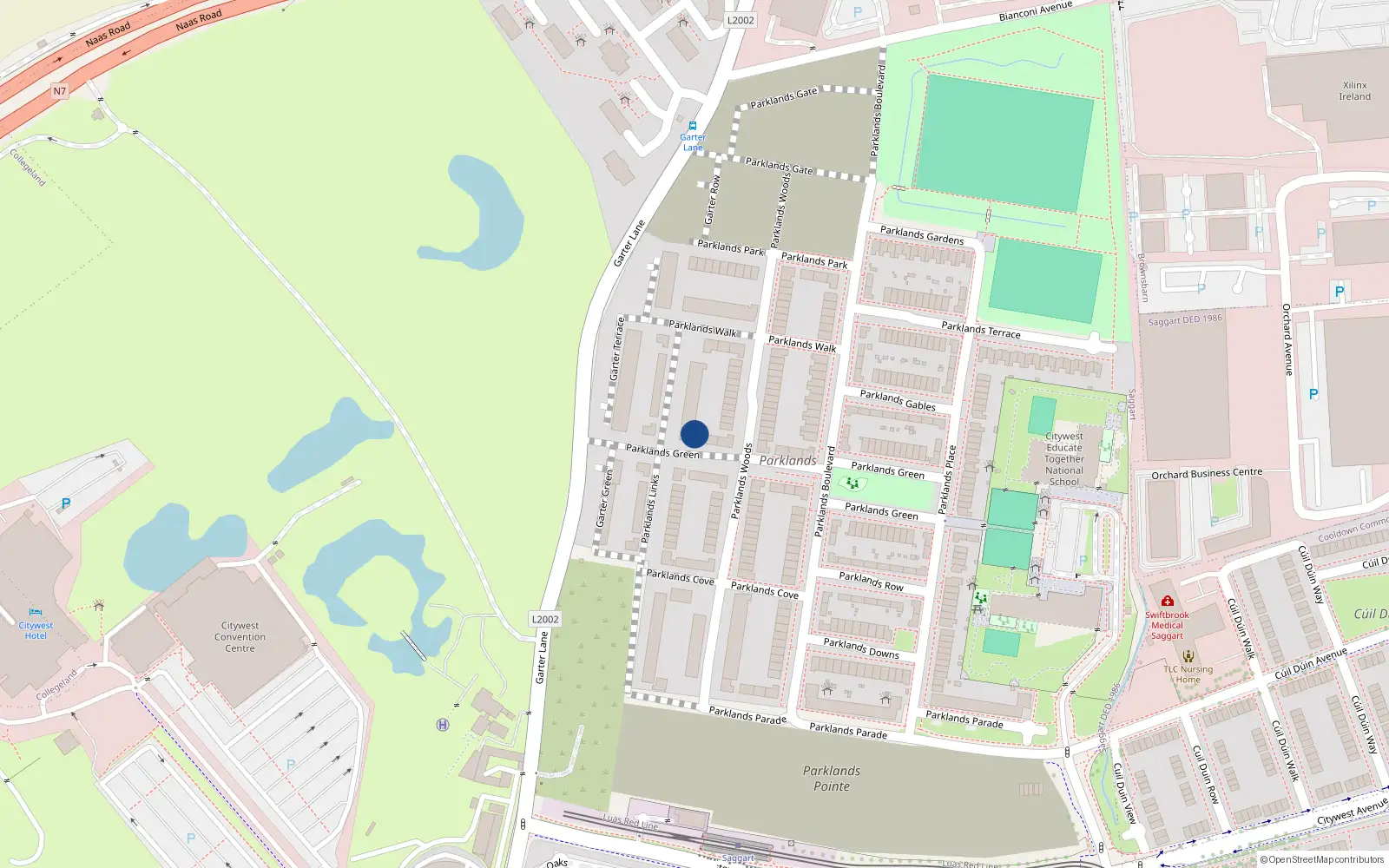 Overhead map showing the location of 52 Parklands Links, Saggart