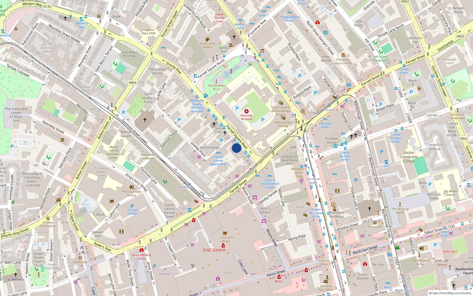 Overhead map showing the location of 52 Parnell Square West, Dublin 1