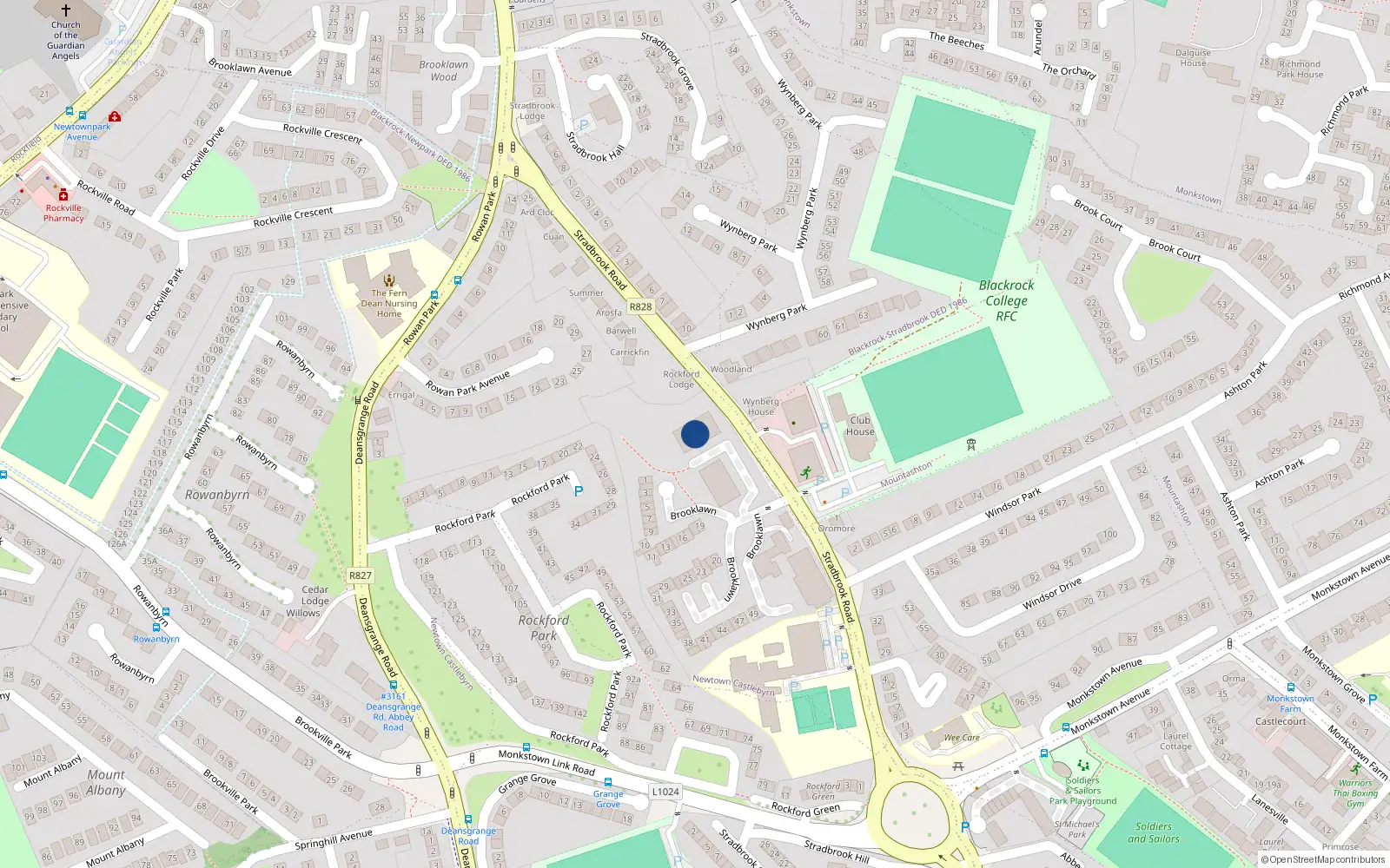 Overhead map showing the location of 52 Rockford Manor, Blackrock, Dublin
