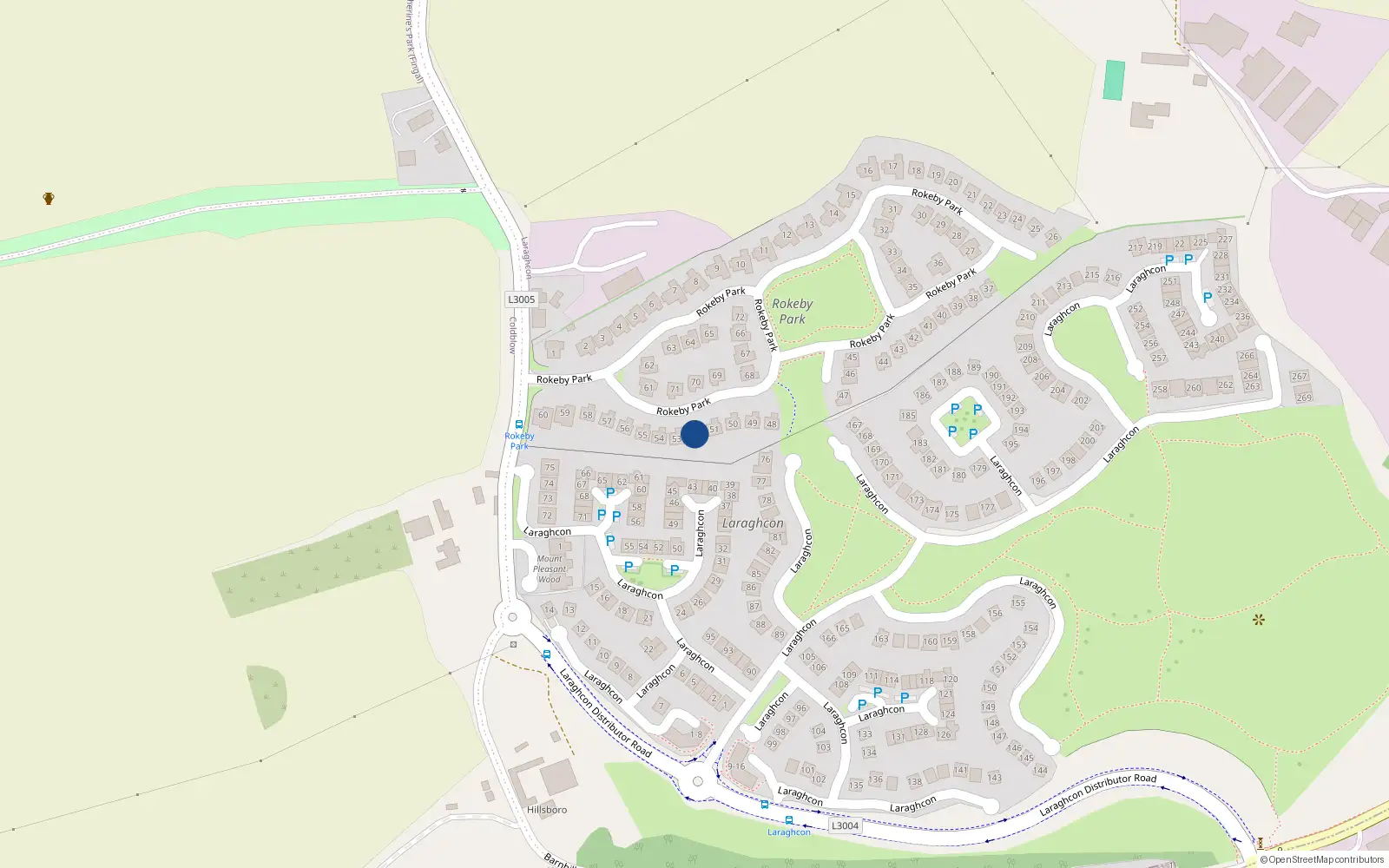 Overhead map showing the location of 52 Rokeby Park, Lucan