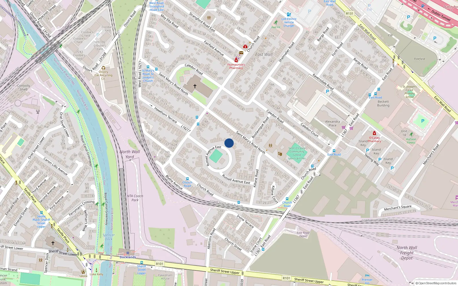 Overhead map showing the location of 52 Russell Avenue East, Dublin 3