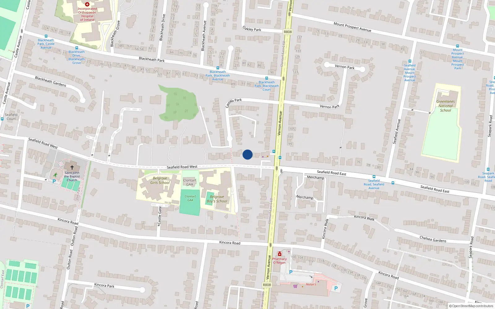 Overhead map showing the location of 52 Seafield Road West, Clontarf, Dublin 3