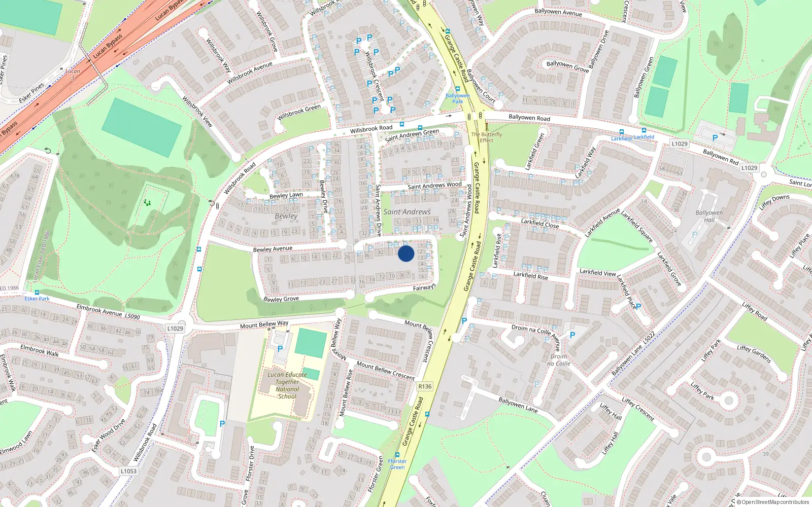 Overhead map showing the location of 52 St. Andrews Drive, Lucan