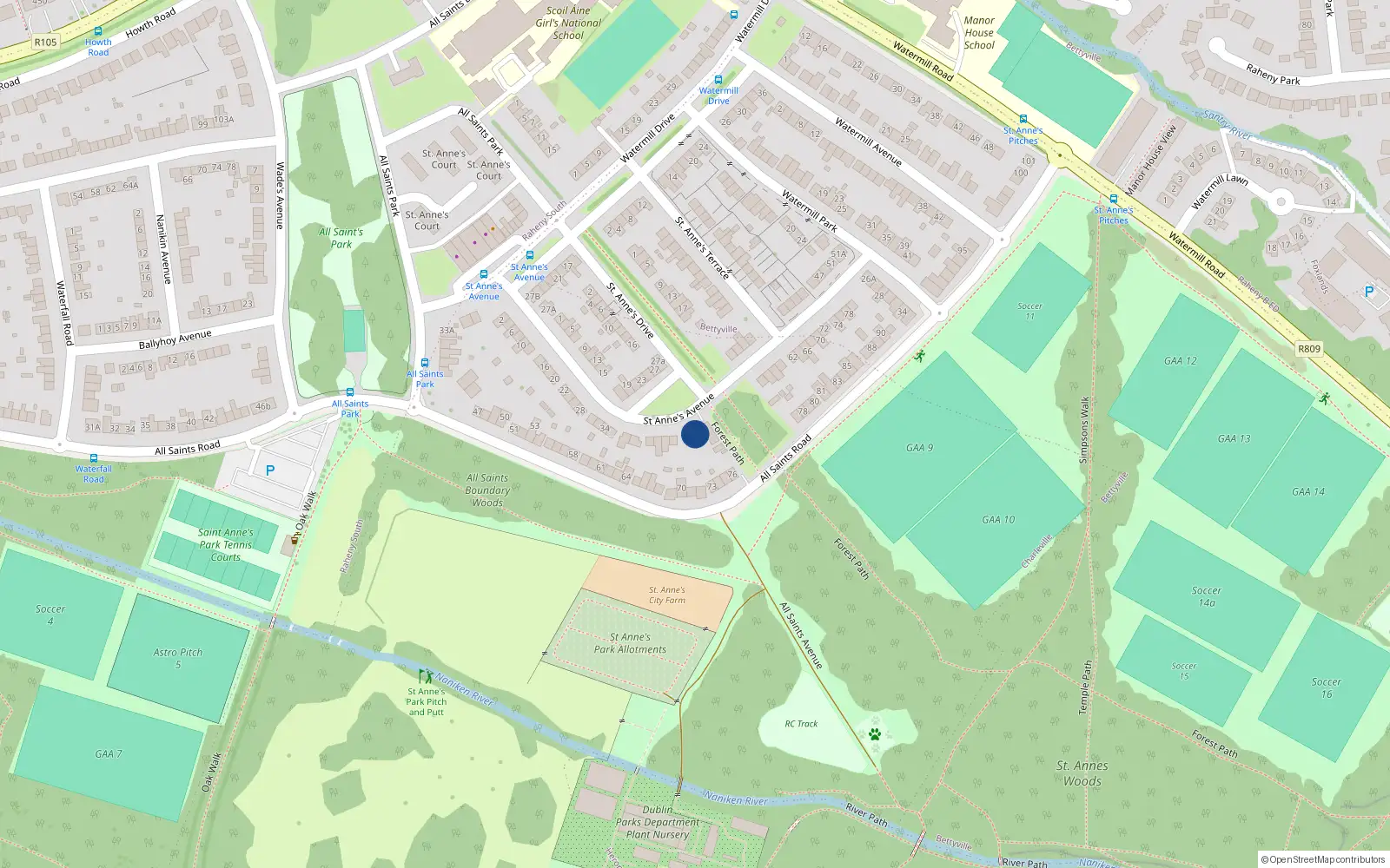 Overhead map showing the location of 52 St Anne's Avenue, Raheny, Dublin 5
