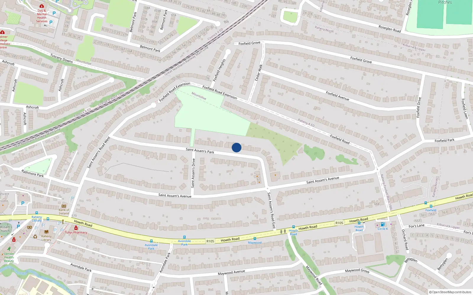 Overhead map showing the location of 52 St Assams Park, Raheny, Dublin 5