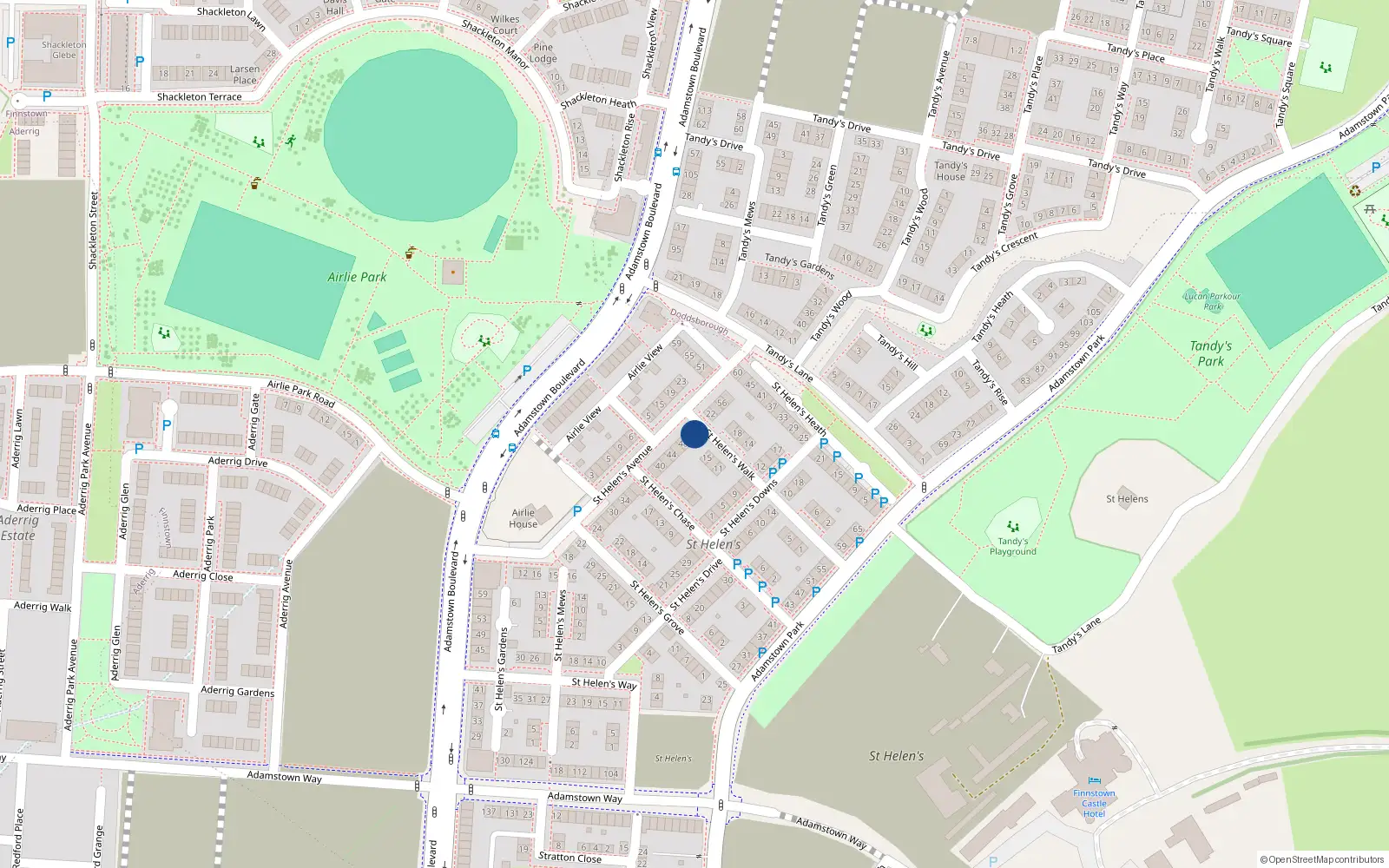Overhead map showing the location of 52 Saint Helen's Avenue, Lucan