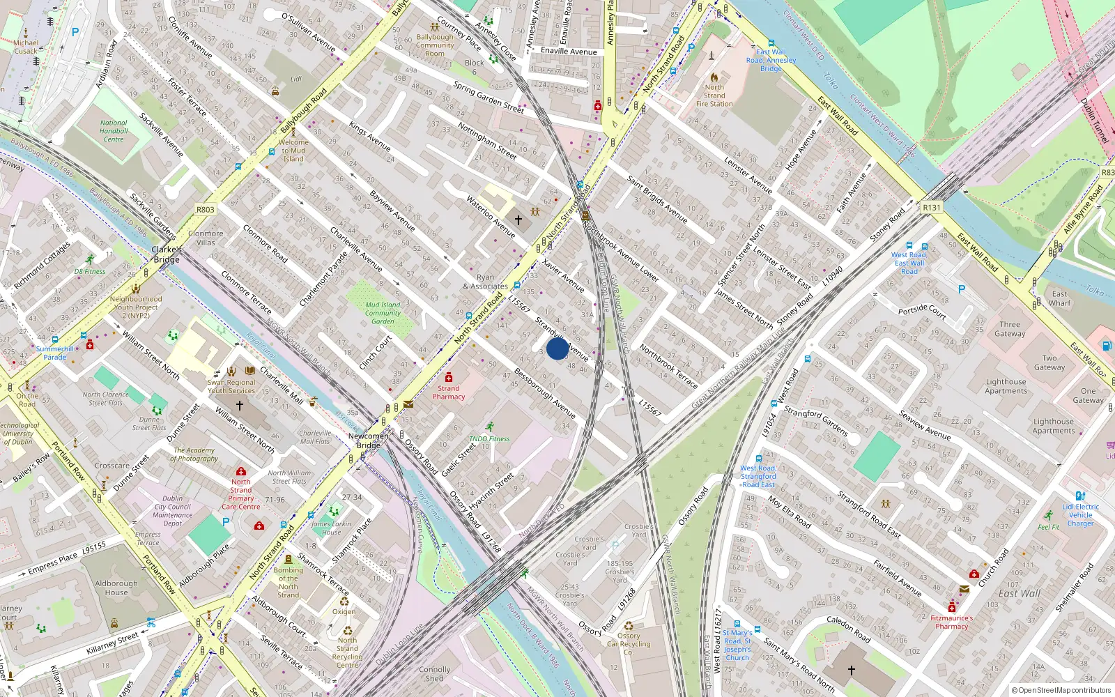 Overhead map showing the location of 52 Strandville Avenue, North Strand
