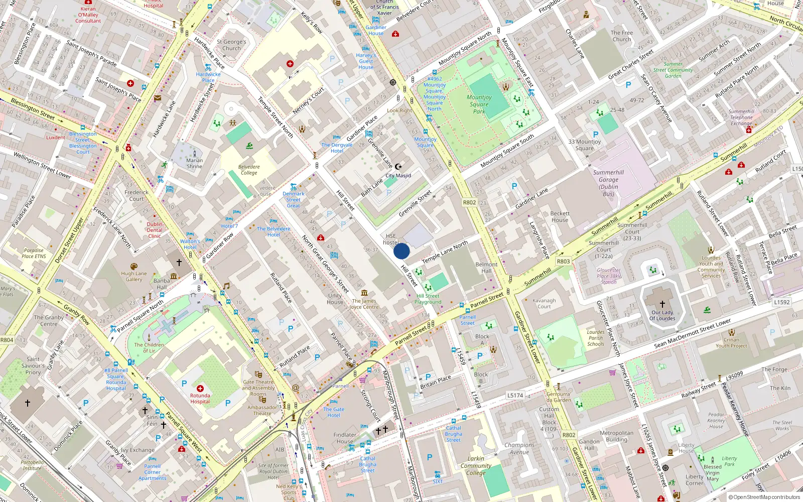 Overhead map showing the location of 52 Temple Place, Hill St, Dublin 1
