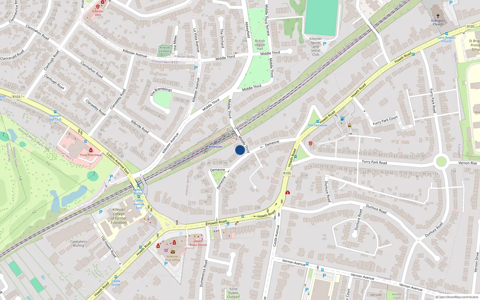 Overhead map showing the location of 52 The Demesne, Dublin 5