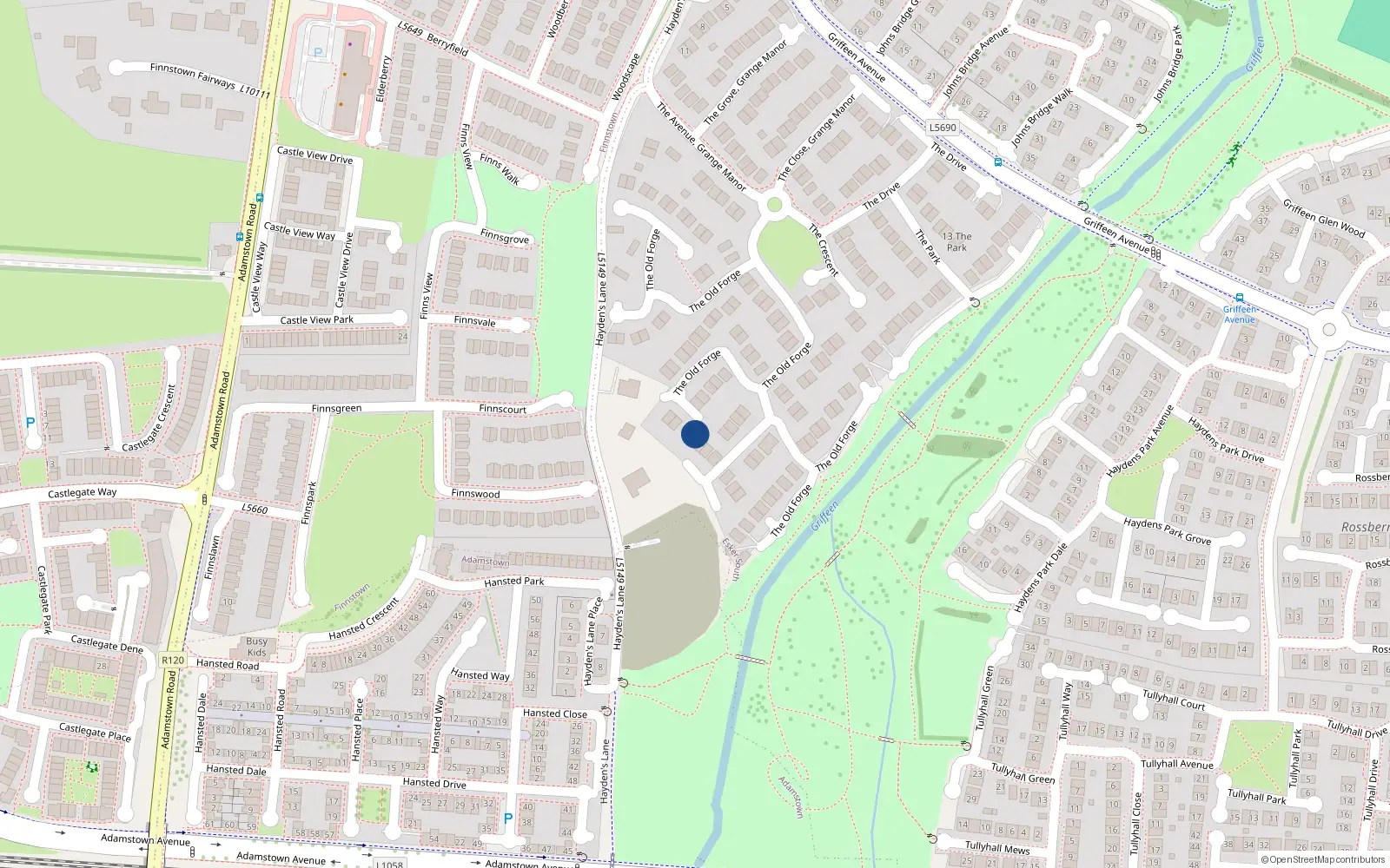 Overhead map showing the location of 52 the Old Forge, Haydens Lane, Lucan