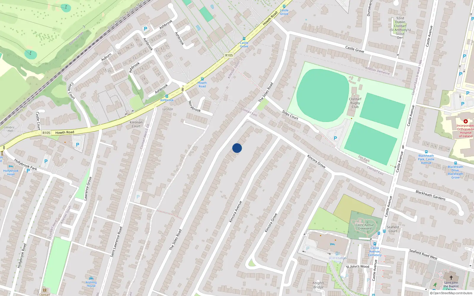 Overhead map showing the location of 52 The Stiles Road, Dublin 3