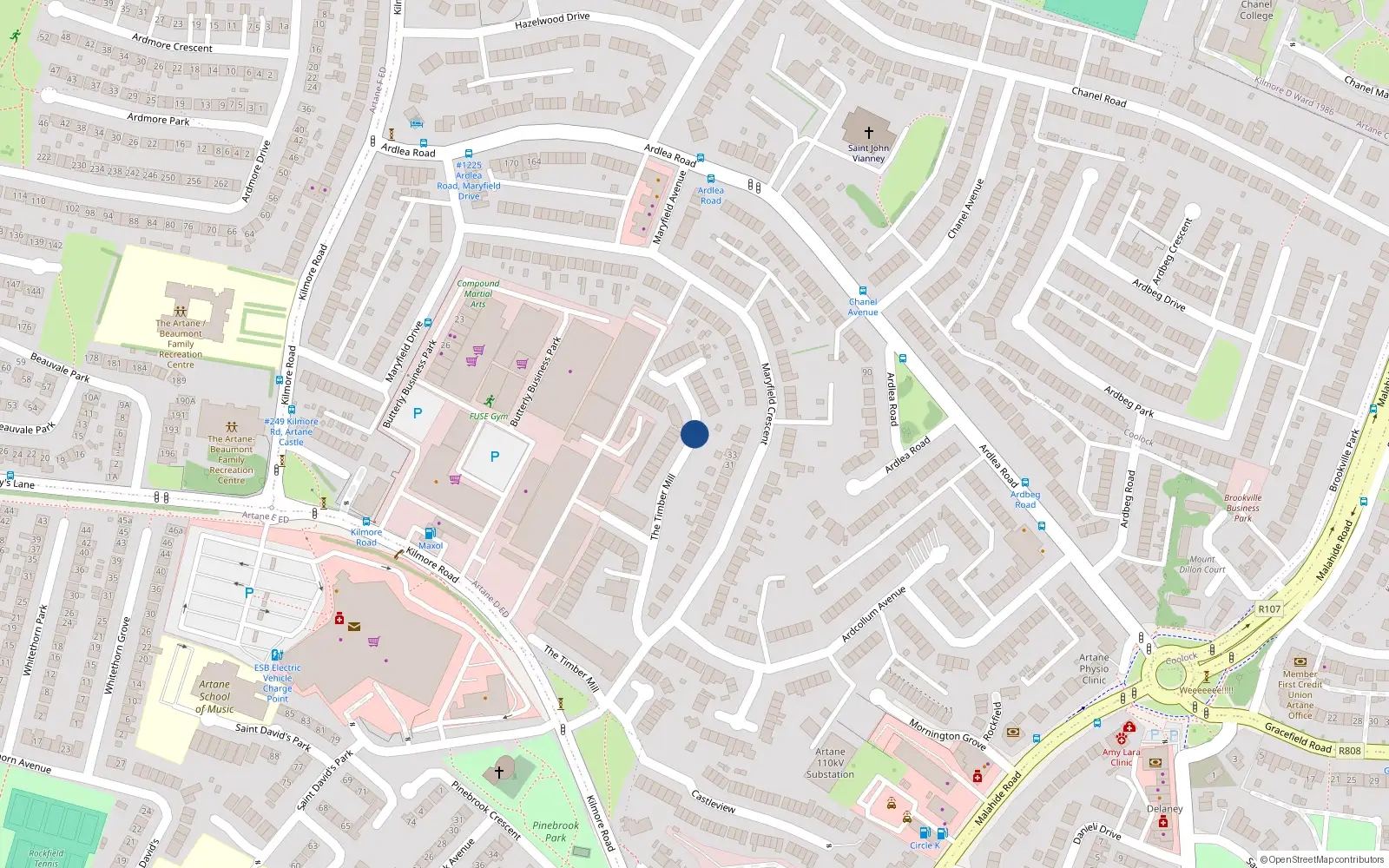 Overhead map showing the location of 52 Timbermills, Artane, Dublin 5