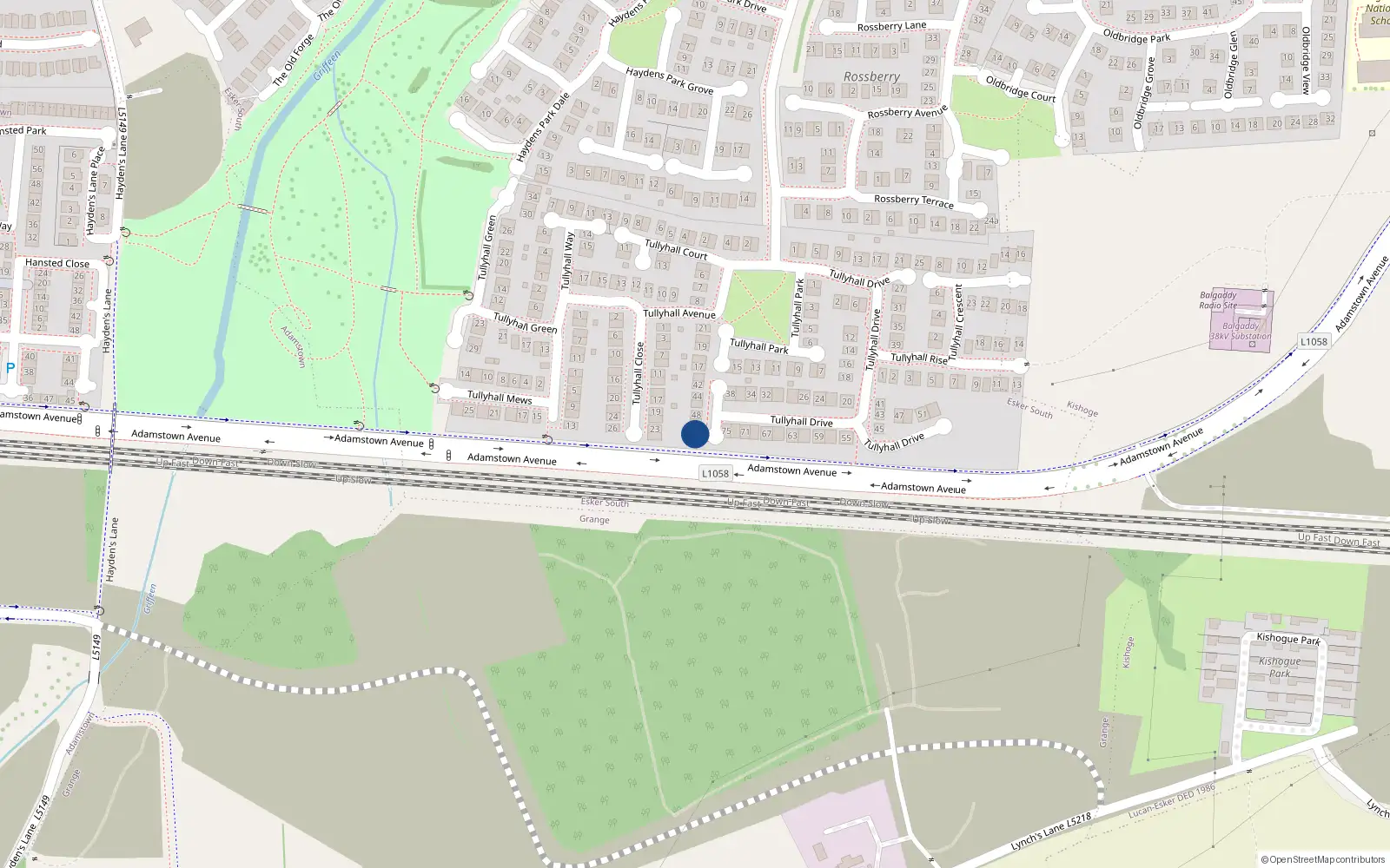 Overhead map showing the location of 52 Tullyhall Drive, Lucan
