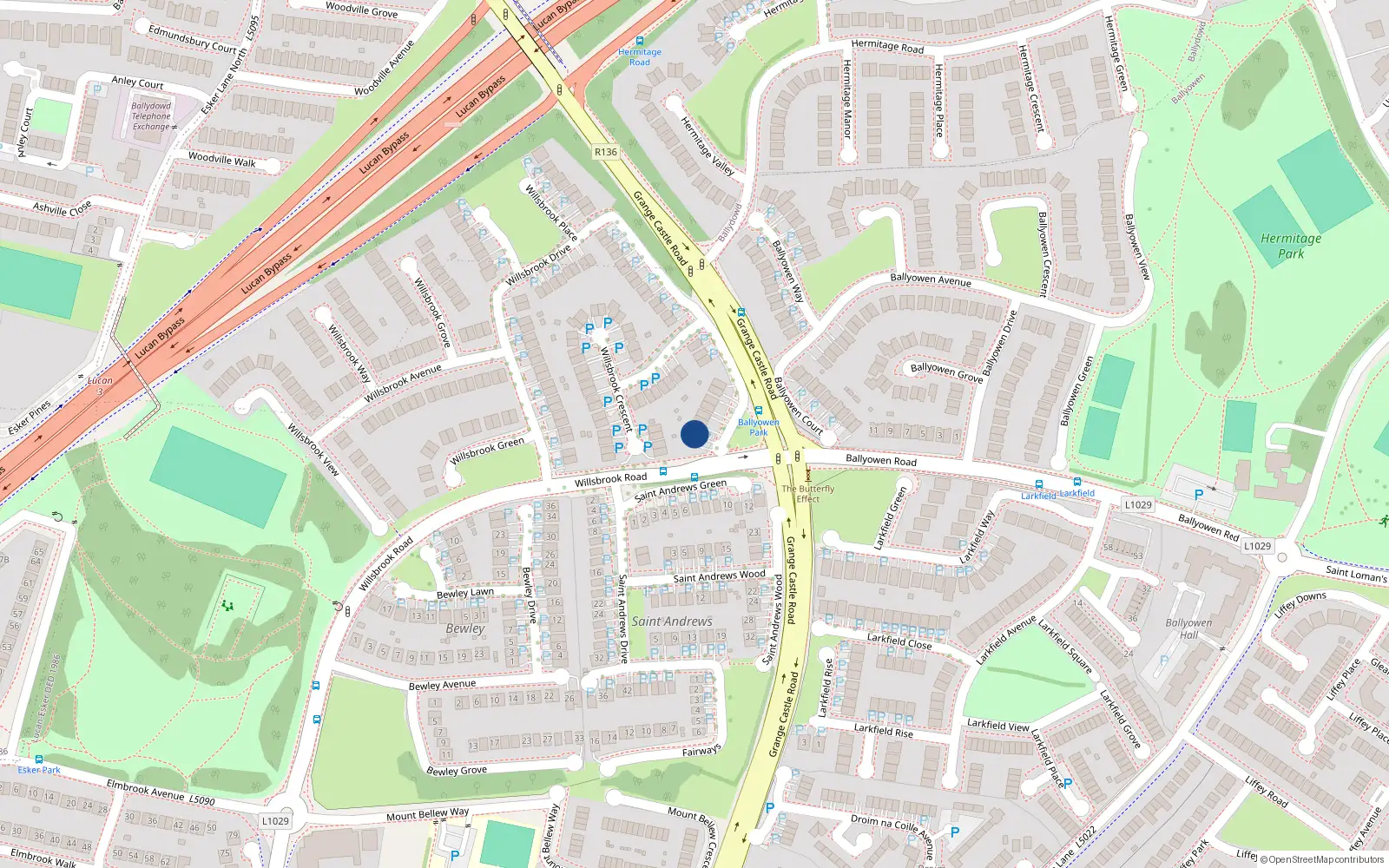 Overhead map showing the location of 52 Willsbrook Drive, Lucan