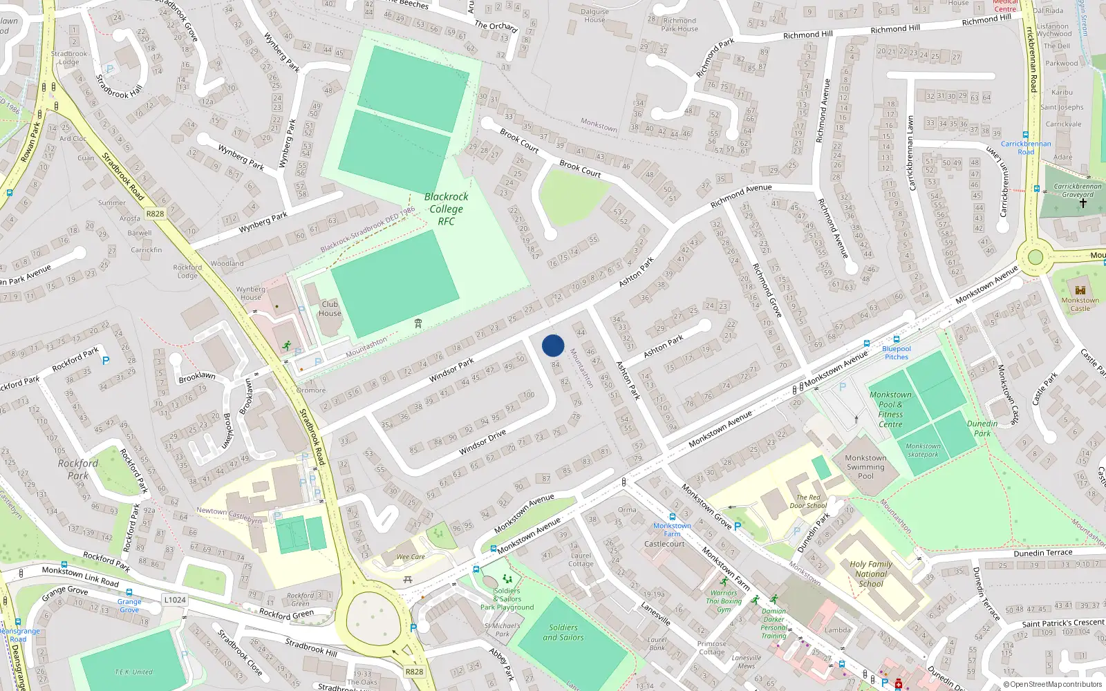 Overhead map showing the location of 52 Windsor Park, Monkstown, Dublin