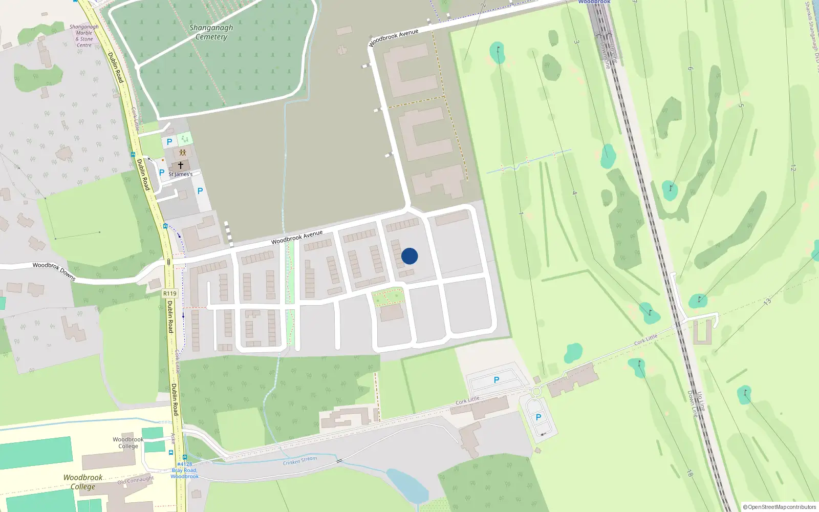 Overhead map showing the location of 52 Woodbrook, Bray