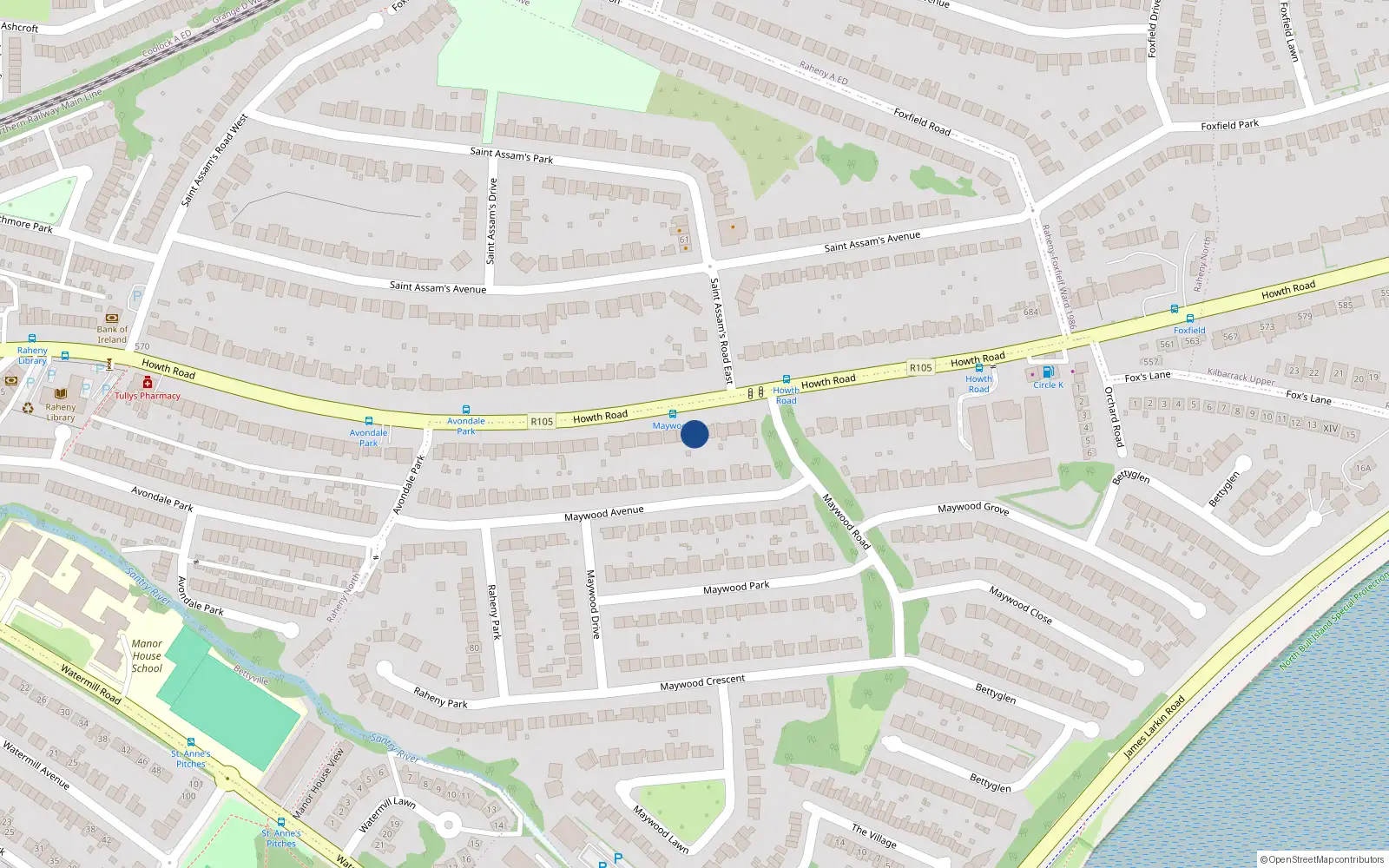 Overhead map showing the location of 521 Howth Road, Raheny, Dublin 5