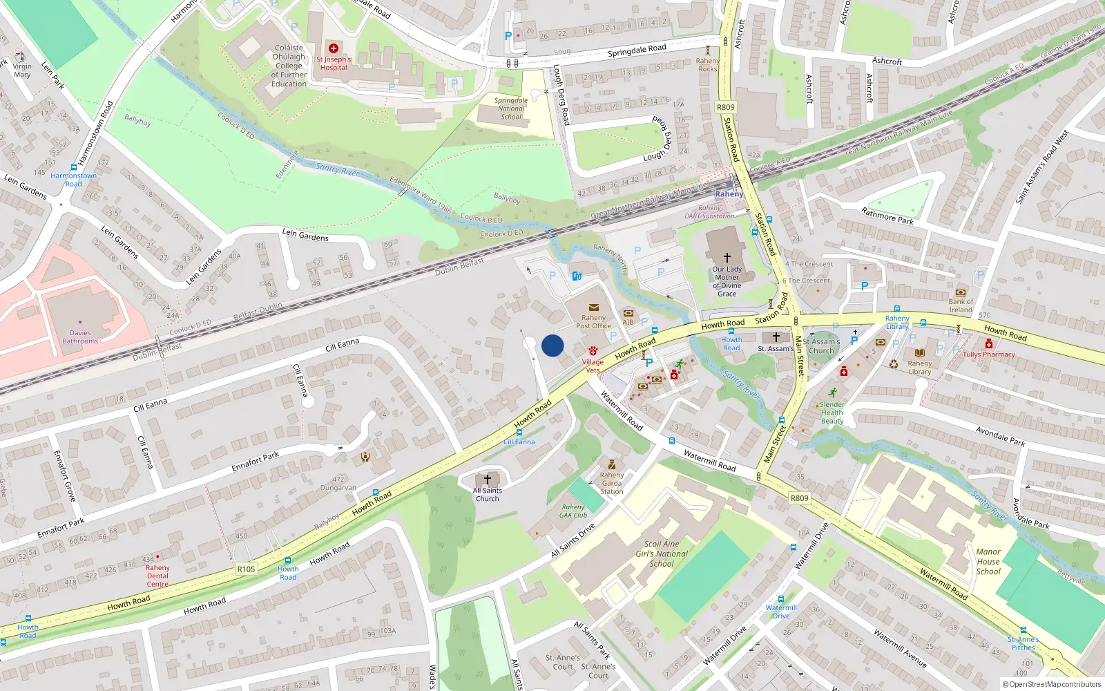 Overhead map showing the location of 522A Howth Road, Dublin 5
