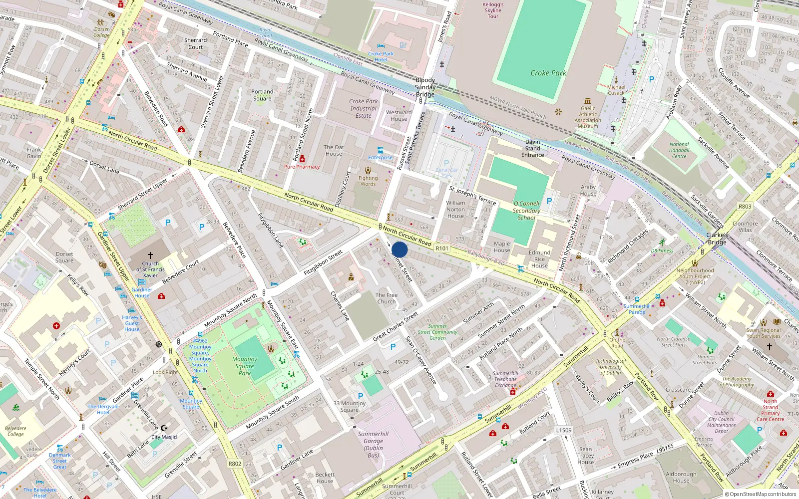 Overhead map showing the location of 528 North Circular Road, Dublin 1, Dublin