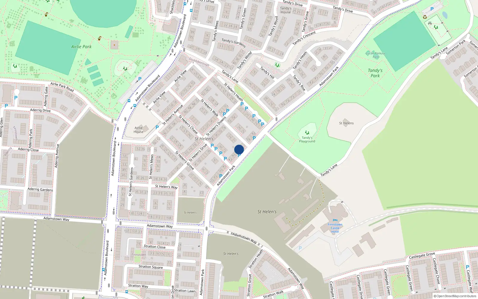Overhead map showing the location of 53 Adamstown Park, Lucan