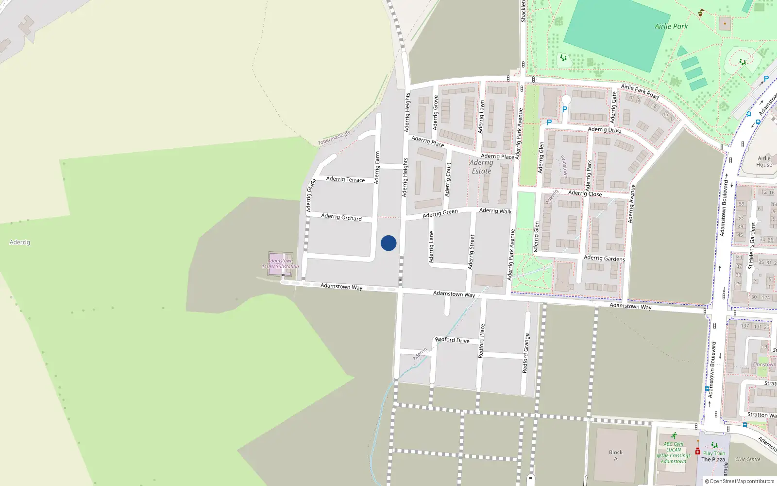 Overhead map showing the location of 53 Aderrig Heights, Lucan