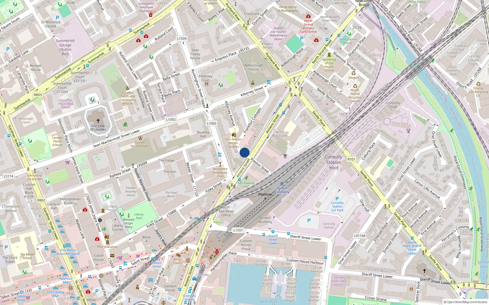 Overhead map showing the location of 53, 53 Amiens Street, Dublin 1