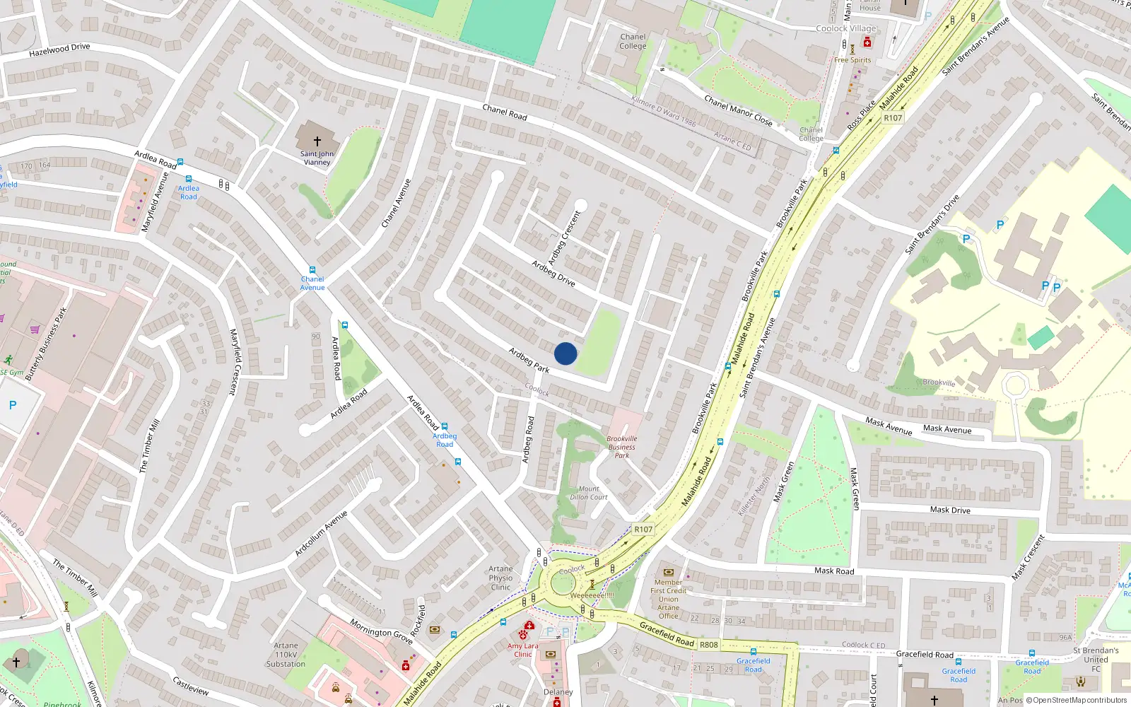 Overhead map showing the location of 53 Ardbeg Park, Artane, Dublin 5