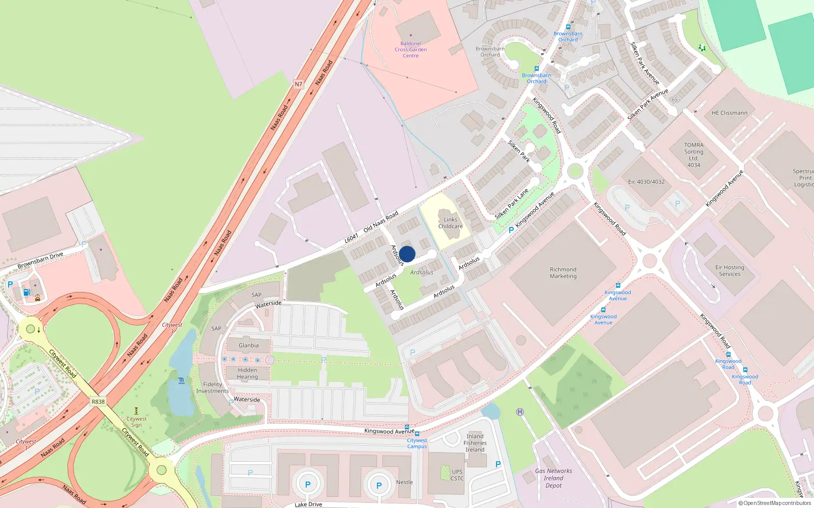 Overhead map showing the location of 53 Ardsolas, Old Naas Road, Brownsbarn