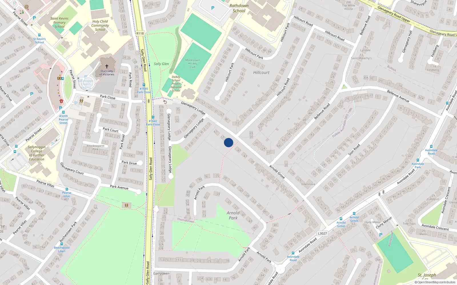 Overhead map showing the location of 53 Arnold Grove, Dublin