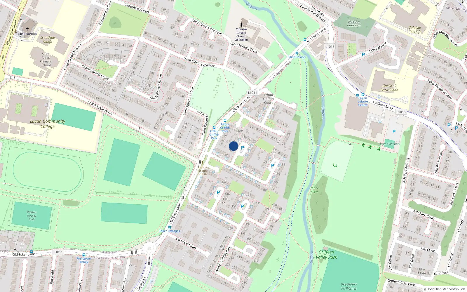 Overhead map showing the location of 53 Arthur Griffith Park, Lucan, Co Dublin