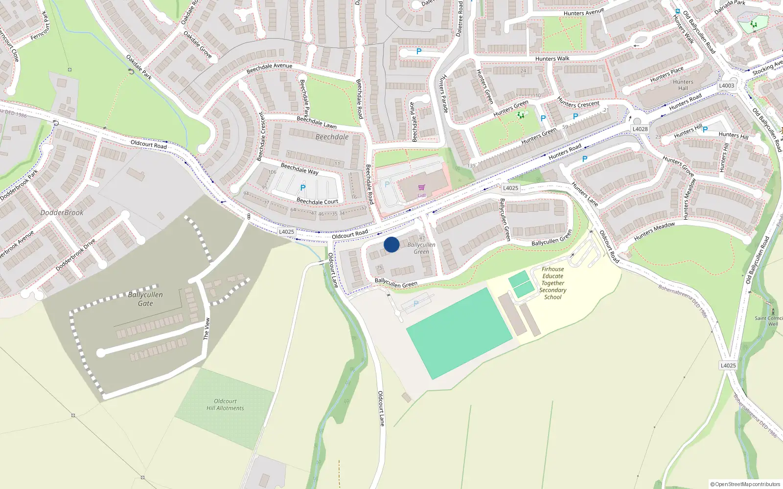 Overhead map showing the location of 53 Ballycullen Green, Ballycullen