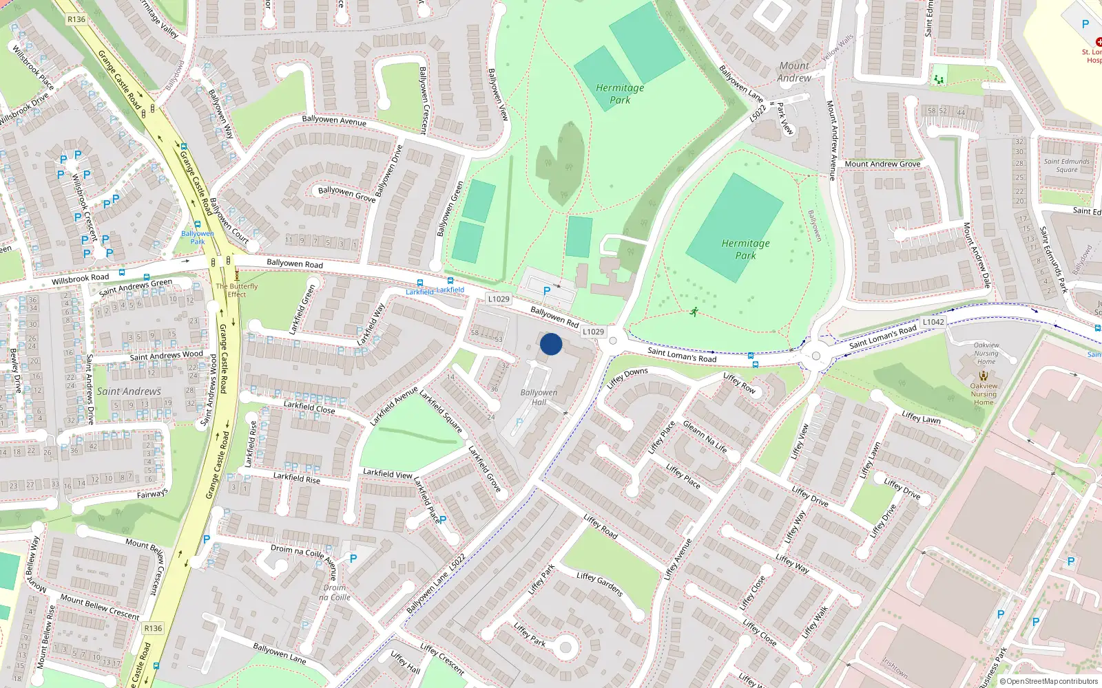 Overhead map showing the location of 53 Ballyowen Hall, Ballyowen Lane, Lucan