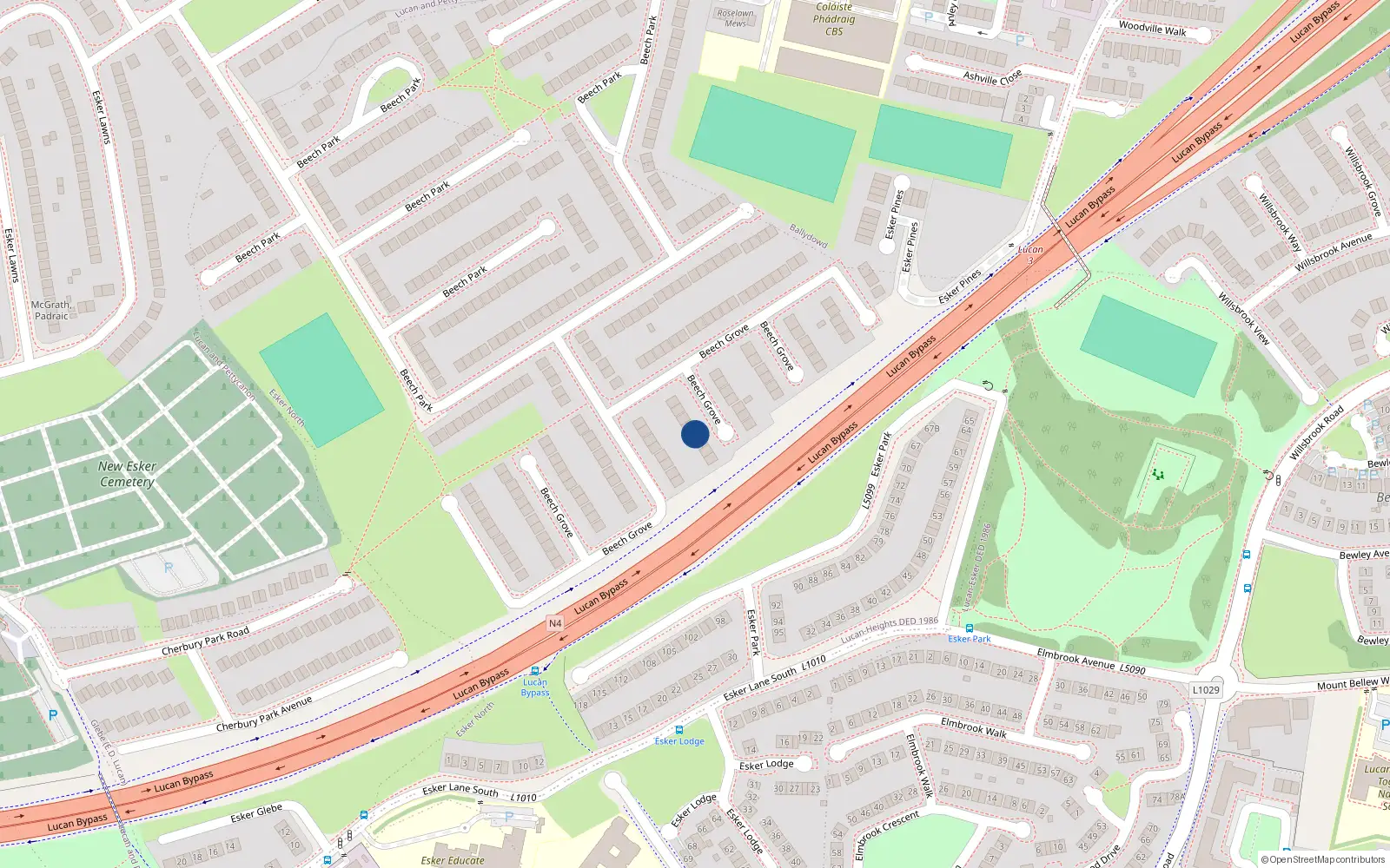 Overhead map showing the location of 53 Beech Grove, Lucan