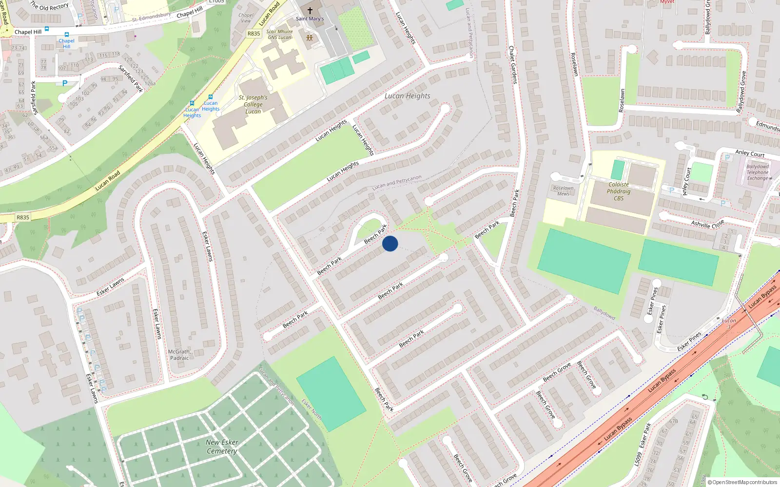 Overhead map showing the location of 53 Beech Park, Lucan, Dublin