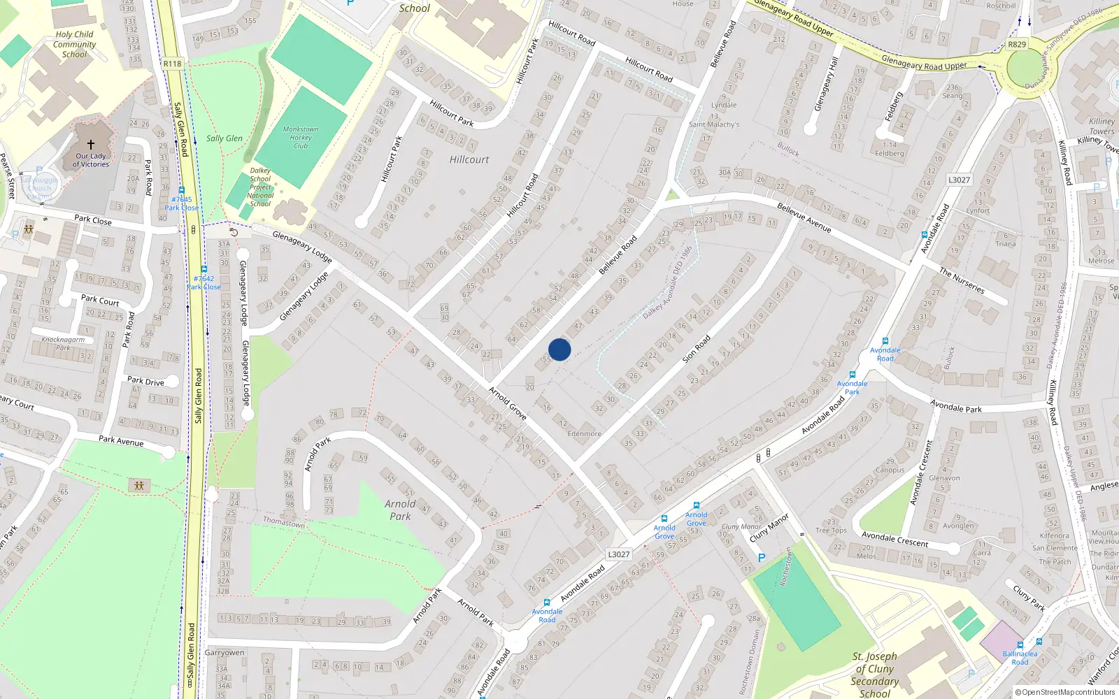 Overhead map showing the location of 53 Bellvue Road, Glenageary, Dublin