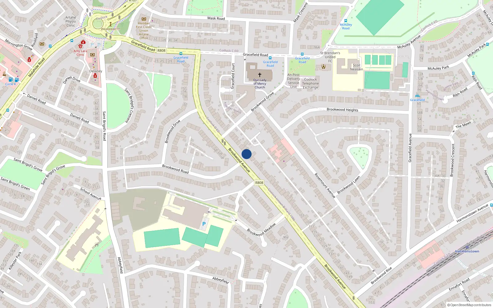 Overhead map showing the location of 53 Brookwood Avenue, Dublin 5