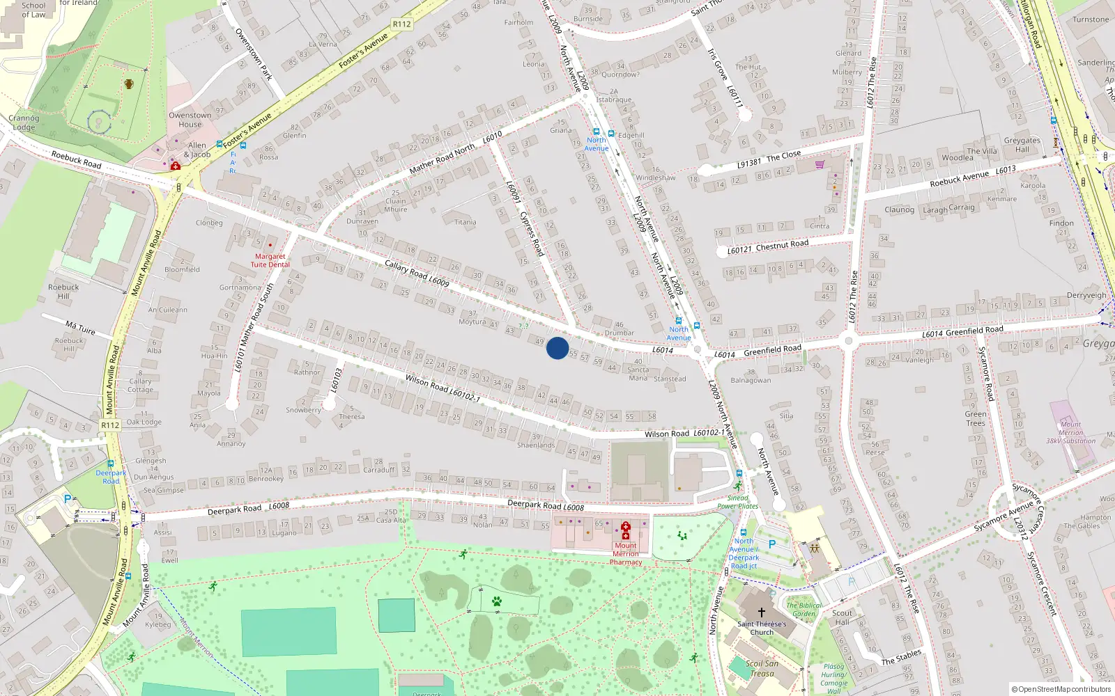 Overhead map showing the location of 53 Callary Road, Blackrock